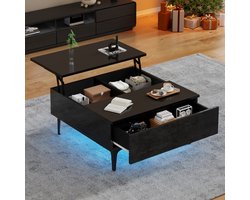 Sweiko Salontafel - Hoogglans - LED-verlichting - Verstelbaar hoogte - Met lade - Zwart