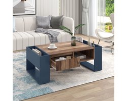 Sweiko Salontafel - Houtnerfafwerking - Met lade - Dubbelzijdige opbergruimte - Donkergrijs + Natuurlijke