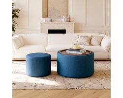 Sweiko Salontafel - Kruk - Set van 2 - Met opbergruimte - Linnen - Blauw