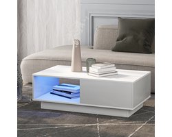 Sweiko Salontafel, moderne hoogglans sofa tafel, salontafel, rechthoekige witte woonkamer tafel met LED licht, 15 kleuren voor theetafel, huishoudelijke decoratie (95 x 55 x 32 cm)