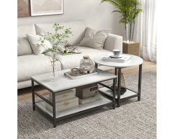 Sweiko Salontafel - Set van 2 - Marmerlook - Verstelbare poten - Staal - Wit