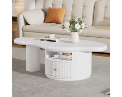 Sweiko Salontafel, wolkvormig onregelmatig, 110 * 60 * 37,5 cm, MDF tafelblad met 1 lade, creatieve salontafel, wit