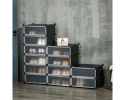 Sweiko Schoenenkast - 12 opbergvakken - 24 paar schoenen - Kunststof - Zwart + wit
