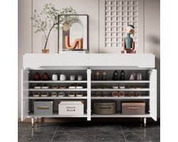 Sweiko Schoenenkast - 2 laden - Verstelbare planken - Metalen poten - Halmeubel - Wit