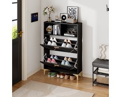 Sweiko Schoenenkast - 80 x 25 x 117 cm - Halmeubel - 2 planken - Metalen poten - Zwart