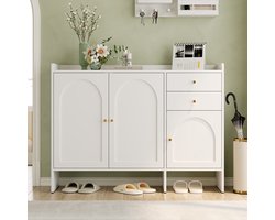 Sweiko Schoenenkast - Halmeubel - 2 lades - Metalen handgrepen - 120 x 90 x 35cm - Wit