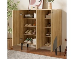 Sweiko Schoenenkast - Halmeubel - Dressoir - Houtnerf - Opbergplanken - Metalen poten - Natuurlijke