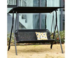 Sweiko Schommelstoel - 2 zits - Tuinschommel - UV-bestendig - Metaal + Polyester - Verstelbare hoek - Zwart