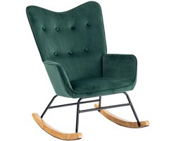 Sweiko Schommelstoel - Fluweel - Hoge rug moederstoel - Houten poot - Groen