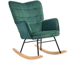 Sweiko Schommelstoel - Hoge rug - Beukenhout + Stalen frame - Corduroy - Groen
