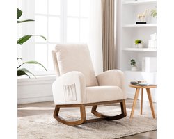 Sweiko Schommelstoel - Hoge rugleuning - Gestoffeerd - Moedersstoel - Linnen - Beige