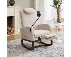 Sweiko Schommelstoel - Linnen - Met hoofdsteun - Mobiele telefoonhouder - Verstelbare voetsteun - Donkerbeige