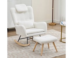 Sweiko Schommelstoel - met Hocker - Relaxfauteuil - Fauteuil - Teddy stof - Draagvermogen 100 kg - Wit