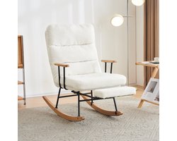 Sweiko Schommelstoel met zwaartekrachtregeling en voetensteun, antislip inklapfunctie, hoge rugleuning, wit