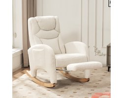 Sweiko Schommelstoel - Relaxfauteuil - Teddy - Met voetsteun - Wit