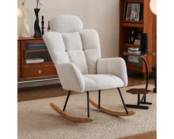 Sweiko Schommelstoel - Teddy - Tufting-techniek - Met hoofdsteun - Wit