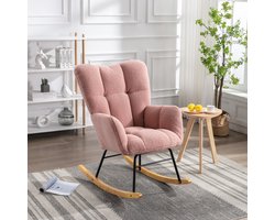 Sweiko Schommelstoel - Teddyfluweel - Zacht beklede zitting - Metalen frame - Roze