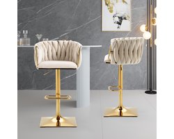 Sweiko Set van 2 Retro barkruk met rugleuning en voetensteun, aanrechthoogte eetkamerstoel, 360° rotatie, Beige