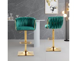 Sweiko Set van 2 Retro barkruk met rugleuning en voetensteun, aanrechthoogte eetkamerstoel, 360° rotatie, Groen