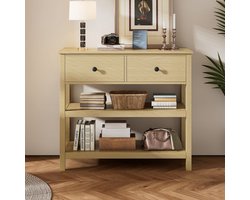 Sweiko Sidetable - Console - Houten kaptafel - met laden + open vakken - Natuurlijke