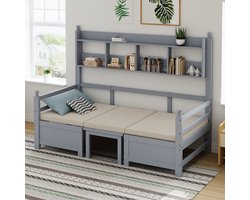 Sweiko Slaapbank - 90 x 200 cm - Omvormbaar bed + Bureau - met Boekenrek + Kussen - Grijs