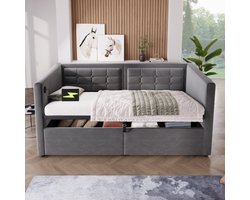 Sweiko Slaapbank - 90 x 200 cm - Opbergruimte - USB/Type-C - Velvet - Grijs