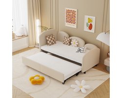 Sweiko Slaapbank - 90*200cm - met uitschuifbaar bed - Fluwelen stof - Beige