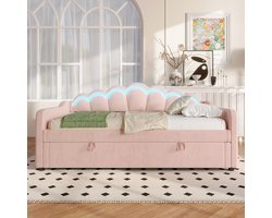 Sweiko Slaapbank - 90x200 cm - Opbergruimte - Velvet - LED-strip - Zonder matras - Roze