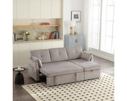 Sweiko Slaapbank - Opbergruimte + uitschuifbaar bed - L-vormige bank - Hoekbank - Lichtgrijs