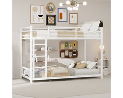 Sweiko Stapelbed - 90x190 cm - Metalen frame - Veiligheidshekken - Kinderbed - Wit