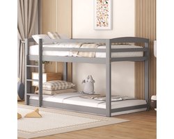 Sweiko Stapelbed voor Kinderen en Tieners, Kinderbed, massief dennenframe, makkelijk te monteren, 90x200cm, Grijs