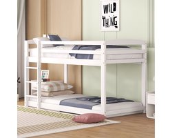 Sweiko Stapelbed voor Kinderen en Tieners, Kinderbed, massief dennenframe, makkelijk te monteren, 90x200cm, Wit
