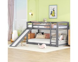 Sweiko Stapelbed voor Kinderen en Tieners, Kinderbed met Glijbaan, massief houten frame, eenvoudige installatie, 90x200cm, Grijs