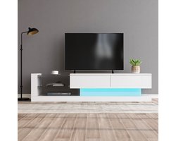 Sweiko Stijlvolle witte hoogglans TV kast, 140cm lang, 16-kleuren LED verlichting, 60-inch tv oppervlak, een meubel dat elegantie en functionaliteit combineert