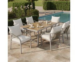Sweiko Tuin Dining Loungeset - inclusief tafel - 6 stoelen - Gegalvaniseerd staal - Met kussens - Kaki + Beige
