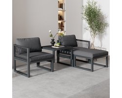Sweiko Tuin lounge set, tuinmeubelset, tuinbank set van aluminium, tuinmeubelset. 2-banken, 2-voetenbank, verschillende combinaties, verstelbaar, terras, tuin, indoor