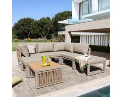 Sweiko Tuin Loungeset - 6-zitsbank - Met kussens - Tuinligstoel - Verstelbare rugleuning - Met salontafel - Beige