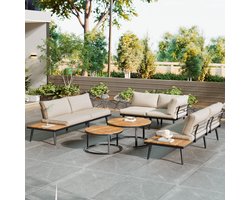 Sweiko Tuin Loungeset - Bankstel voor 5-6 personen - 6-delige set - Fauteuils - 2 tafels - Metalen frame - Beige