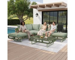 Sweiko Tuin Loungeset - Modulair meubilair - Hoekbank - Met salontafel - 9 kussens - Groen