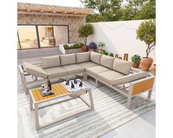 Sweiko Tuin loungeset - Modulaire meubelen - Hoekbank - Verstelbare rugleuning - Met tafel - Metalen frame - Beige