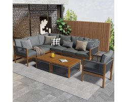 Sweiko Tuin Loungeset - Modulaire zitmeubels - Hoekbank - Met tafel - Natuurkleur + Grijs