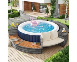 Sweiko Tuin loungeset - Ronde bank - Voor terras en zwembad - Verstelbare poten - Met kussens - Grijs (zonder opblaasbaar zwembad)