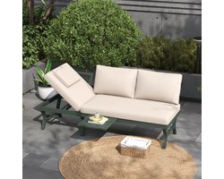 Sweiko Tuinbank - Driezitsbank - Verstelbare (5 standen, max. 55°) - Met salontafel - Metalen frame - Groen