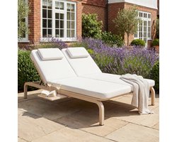 Sweiko Tuinligbed - Tuinligstoel - Set van 2 - Verstelbare rugleuning - Met uitschuifbaar tafel - Inclusief kussens - Beige