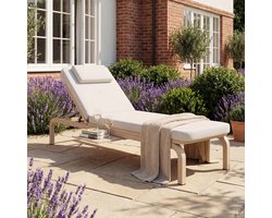 Sweiko Tuinligbed - Tuinligstoel - Verstelbare rugleuning - Met uitschuifbaar tafel - Inclusief kussens - Beige