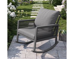 Sweiko Tuinschommelstoel - Kruisgeweven - Metalen frame - Inclusief kussen - Draagvermogen 120 kg - Grijs (1 stuk)