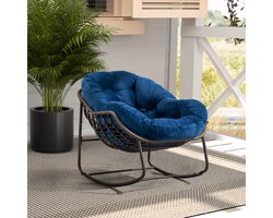 Sweiko Tuinschommelstoel - Rotan - Gestoffeerd - Buiten Schommelstoel - Marineblauw