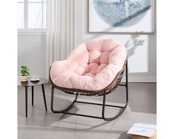 Sweiko Tuinschommelstoel - Rotan - Gestoffeerd - Buiten Schommelstoel - Roze