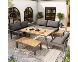 Sweiko Tuinset - Dining loungeset - 6-7 Personen - Met Eettafel - Tafelblad met ijsemmer - Grijs