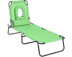 Sweiko Tuinstoel - Met hoofdsteun + leesvenster - Verstelbare rugleuning - Campingligstoel - Maximale belasting 120kg - Groen